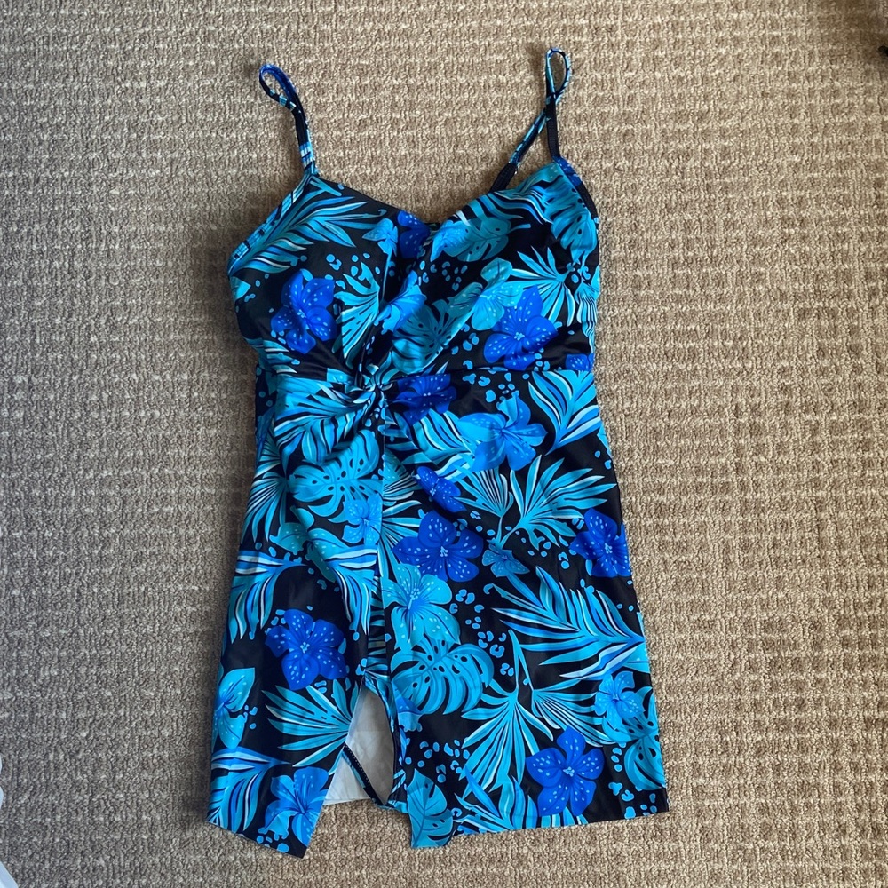 NWT Grace Karin Blue Floral Print One Piece Swimwear XL‎